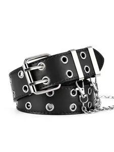 Punk Style Chain Decorated PU Leather Belt, Fashionable Waistband for Jeans Trousers, Trendy All-match & Exquisite Belt for Birthday Gift, Street Style Belt