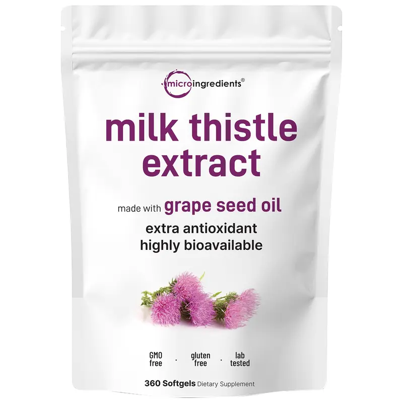 Micro Ingredients Milk Thistle 6,000mg Equivalent, 360 Softgels with Grape Seed Oil