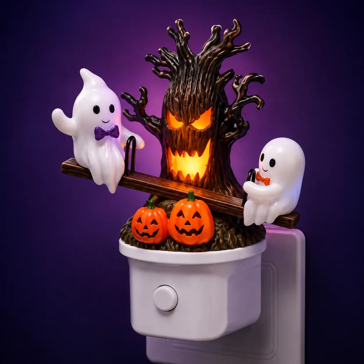 Halloween Ghost & Spooky Tree Night Light, Plug-In LED Decorative Nightlight for Bedroom & Holiday Party