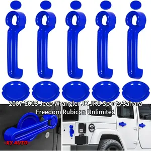15PCS Blue Door Handle Cover Inserts + Tailgate Handle Cover + Recess Guard, Compatible with 2007-2018 Jeep Wrangler JK JKU Sports Sahara Freedom Rubicon Unlimited, Automotive Exterior Decor Protective Replacement Accessories