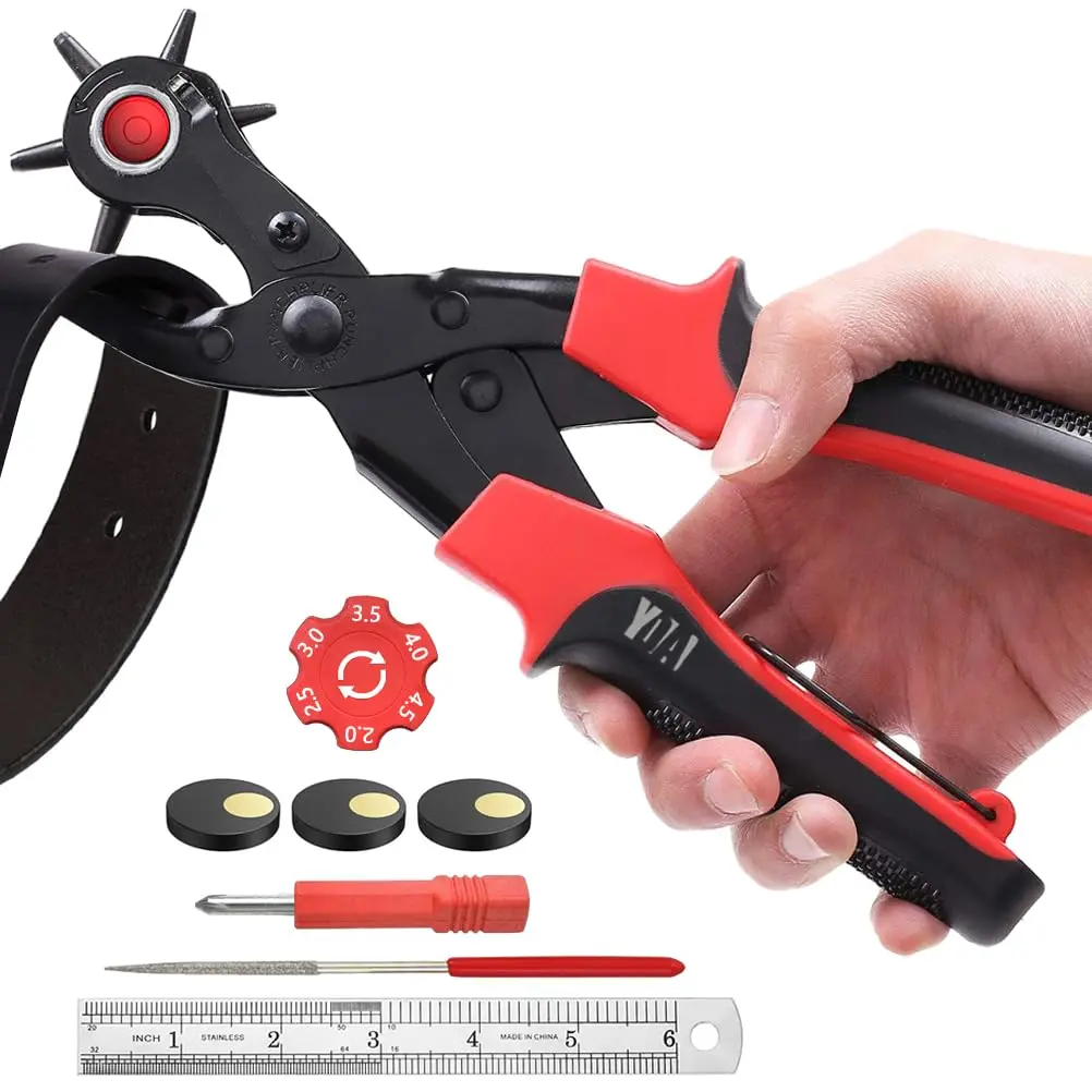Leather Hole Punch Tool Set Professional Puncher for Belt Saddle Collars Watch Strap Shoe Fabric Paper Craft Projects Easily Punches Round Holes