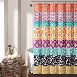 Boho Floral Shower Curtain Bohemian Patchwork Flower Bathroom Curtain Vintage Boho Bathroom Decor Rustic Cottagecore Bath Curtain Waterproof Polyester Fabric Aesthetic Bohemian Home Bathroom Decoration