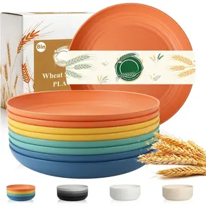 Wheat Straw Plate 8 Inch, Unbreakable Dinner Plates Sets for 8, Plastic Plates , Microwave and Dishwasher Safe Kitchen Plate for Cake, Dessert, Side Salad - Multi