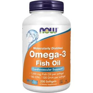 NOW Foods Supplements, Omega-3 180 EPA / 120 DHA, Molecularly Distilled, Cardiovascular Support*, 200 Softgels