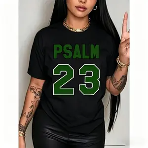 ✝️💚【100% Cotton】【Graphic T Shirt】Psalm 23 Graphic T-Shirt – Unisex Cotton Faith Tee, Bold Green Lettering Bible Verse Shirt, Soft Breathable Casual Short Sleeve Top, Everyday Inspirational Streetwear