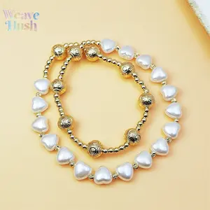 Niche Luxury Imitation Natural Baroque Pearl Hand Chain, Elegant Love‑Themed Beaded Stretch Bracelet, High‑End Design Elastic Bead Jewelry for Women
