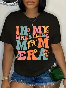 100% Cotton Unisex In My Wrestling Mom Era Mama Mothers Day Round Neck Short Sleeve T-Shirt Women's Men Graphic Tee