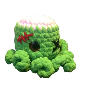 Zombie Octo Crochet Plushie with Hand Painted Eyes and Red Sparkle Eye Detail Soft Cuddly Design for Collectors
