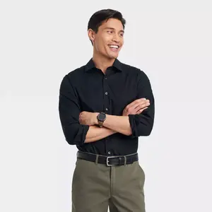 Goodfellow & Co Men's Performance Long Sleeve Button-Down Dress Shirt - Soft Recycled Polyester Fabric, Collared Neckline, Standard Fit, Stylish & Comfy