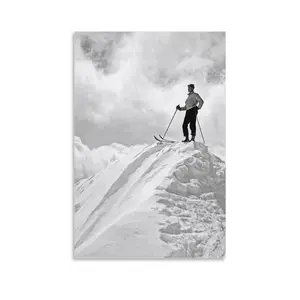 A Skier on Top of A Mountain 1930s Classic Wall Art Poster Poster Print Painting Canvas Wall Art Home Decor Posters