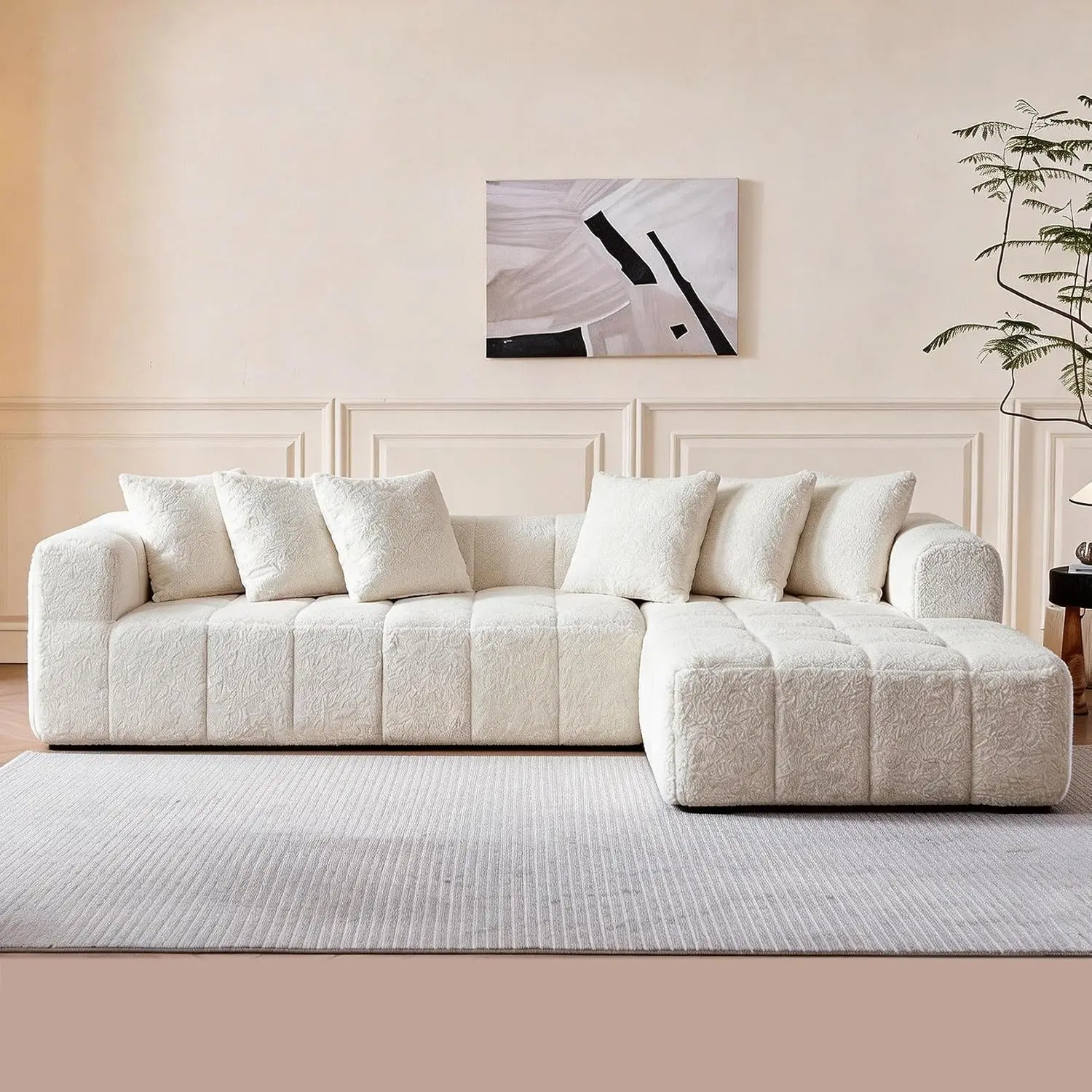 Modular Sectional Sofa, Cloud Boneless Couch with Layered Cushion, Upholstered Sofa in a Box, Flexible Module Combination for Living Room, No Assembly (White, 108“)