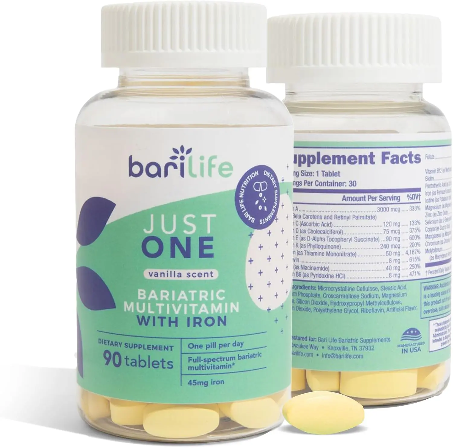 1 Daily Bariatric Multivitamin with Iron, 90-Count, for Gastric Sleeve & Gastric Bypass, 1 Pack