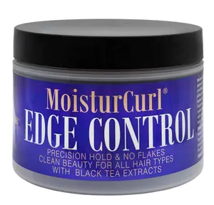 MoisturCurl Edge Control for Natural Hair – Professional Laid Edge Gel with Black Tea Extract & Castor Oil – Extra Firm Hold, No-Flake, Clear Finish for Sleek Hairlines – 8oz