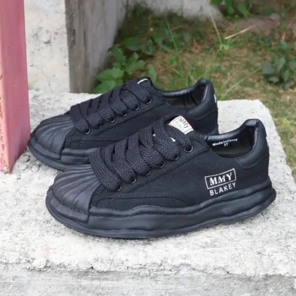 Men's Black Lace-Up Round-Toe Thick-Soled Shoes - Unisex Thick-Soled Sports Casual Shoes, Versatile Large-Size Designer Outdoor Sneakers