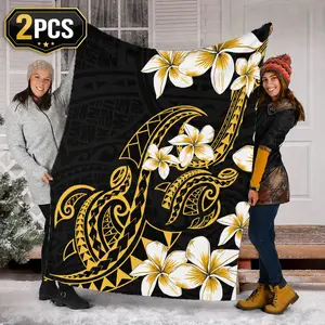 【Deals for You】2PCS 60*80in Luxury Hawaiian Floral Crochet Weave Polyester Flannel Blanket, Lightweight Soft and Cozy Bedding Throw