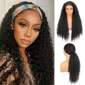 New Deep Wave  Headband Wig Curly Hair Wigs Machine Made No Lace 180% Density Natural Color 24 Inches 400g None Lace Wig with Headband Attached Synthetic Wigs，Human Hair