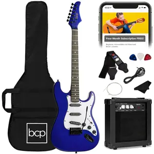 Best Choice Products 39in Full Size Beginner Electric Guitar Kit with Case, Strap, Amp, Whammy Bar