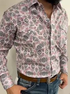 PANHANDLE MEN'S BURGUNDY LONG SLEEVE PEARL SNAP STRETCH WESTERN SHIRT