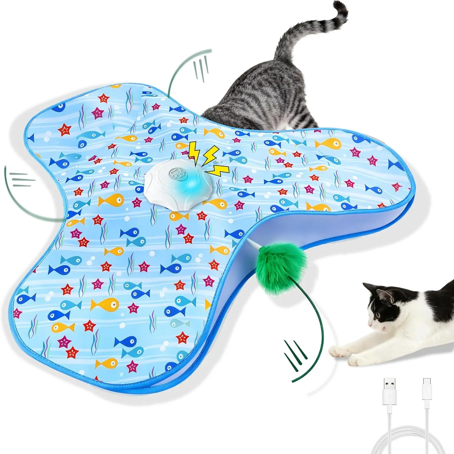 Interactive Cat Toys for Indoor Cats, Automatic Hide and Seek Motion-Activated Cat Toy with 2 Moving Feather & Animal Chirps, USB Rechargeable Electric Cat Enrichment Toy for Bored Adult Cats & Kittens