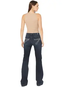 7 For All Mankind Women's Dark Wash Baltimora High Rise Studded Trouser - 7U300c42