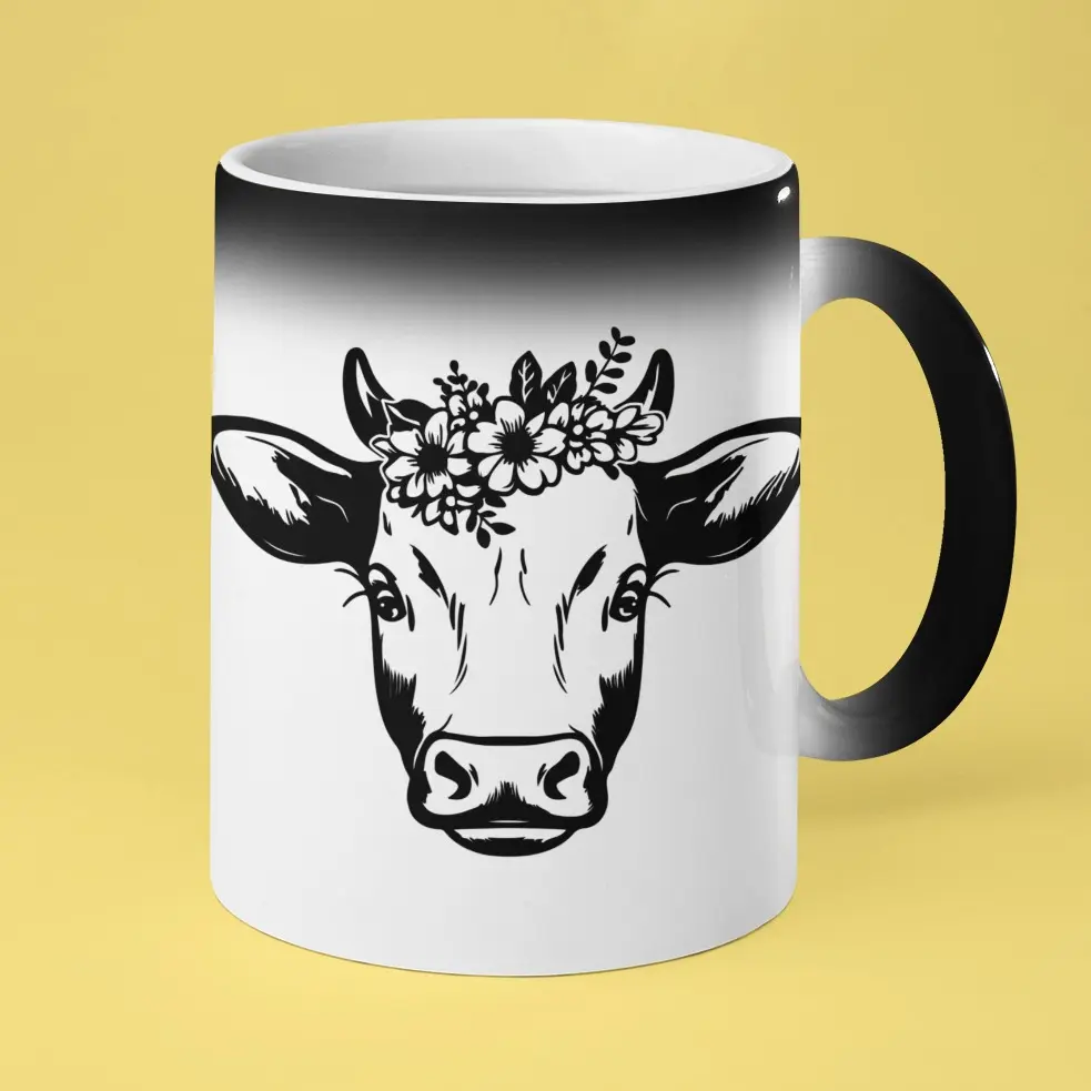 Color Morphing Cow Mug 11oz Ceramic Cup Drinkware Glossy Coffee Reusable Washable