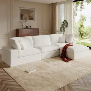 121" Cloud Sectional Couches for Living Room, Convertible L-Shape Couch with Ottoman, 3 Seater Modular Sectional Sofa