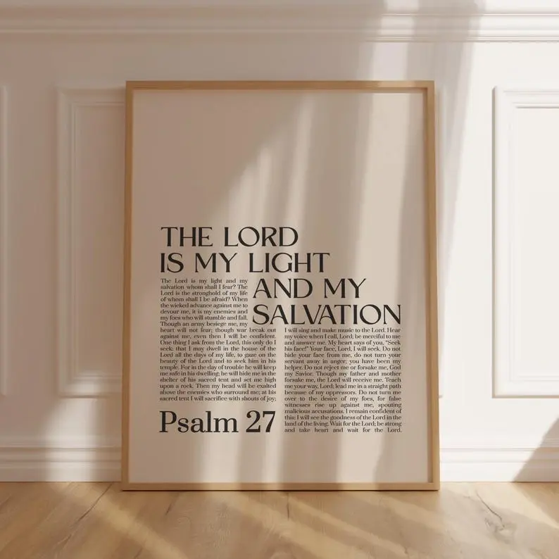 Psalm 27 Scripture Bible Verse Framed Print - Minimalist High-DPI Art, Waterproof Faith Decor, Home Supplies for Kitchen & Kid Room, Protective Box-Included Faith Gift, Decor Inspo for Building & Restaurants