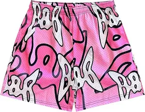 Unisex Bubblegum Pink Graffiti Script Mesh Shorts – Street Pop Edition