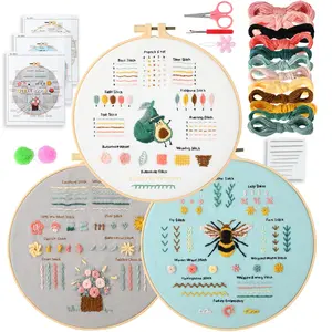 Embroidery Stitch Practice Kit, 3pcs/set Animal Fruit Flowers Pattern Cross Stitch Kit, Needle Crafts Kit with Embroidery Thread & Hoop, DIY Needlework Home Decor, Diy Embroidery Design Crafts, Stitch Stuff, Handmade Gifts, Handcraft, Hand Embroidered