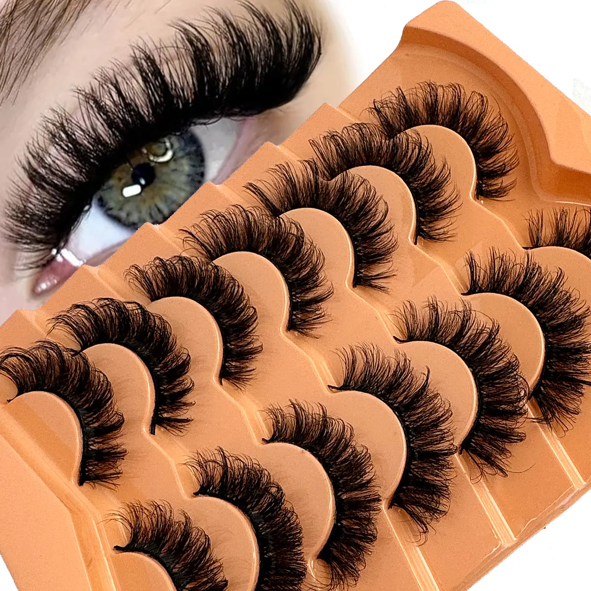 UMIRYAO 7-Pair Faux Mink Eyelash Extensions (Beauty Products, Makeup) - Fluffy Russian Volume DD Curl Multi Pack, Reusable Synthetic Fibre Strips for Lengthening Fox Eye Lift Effect, Beginner-Friendly
