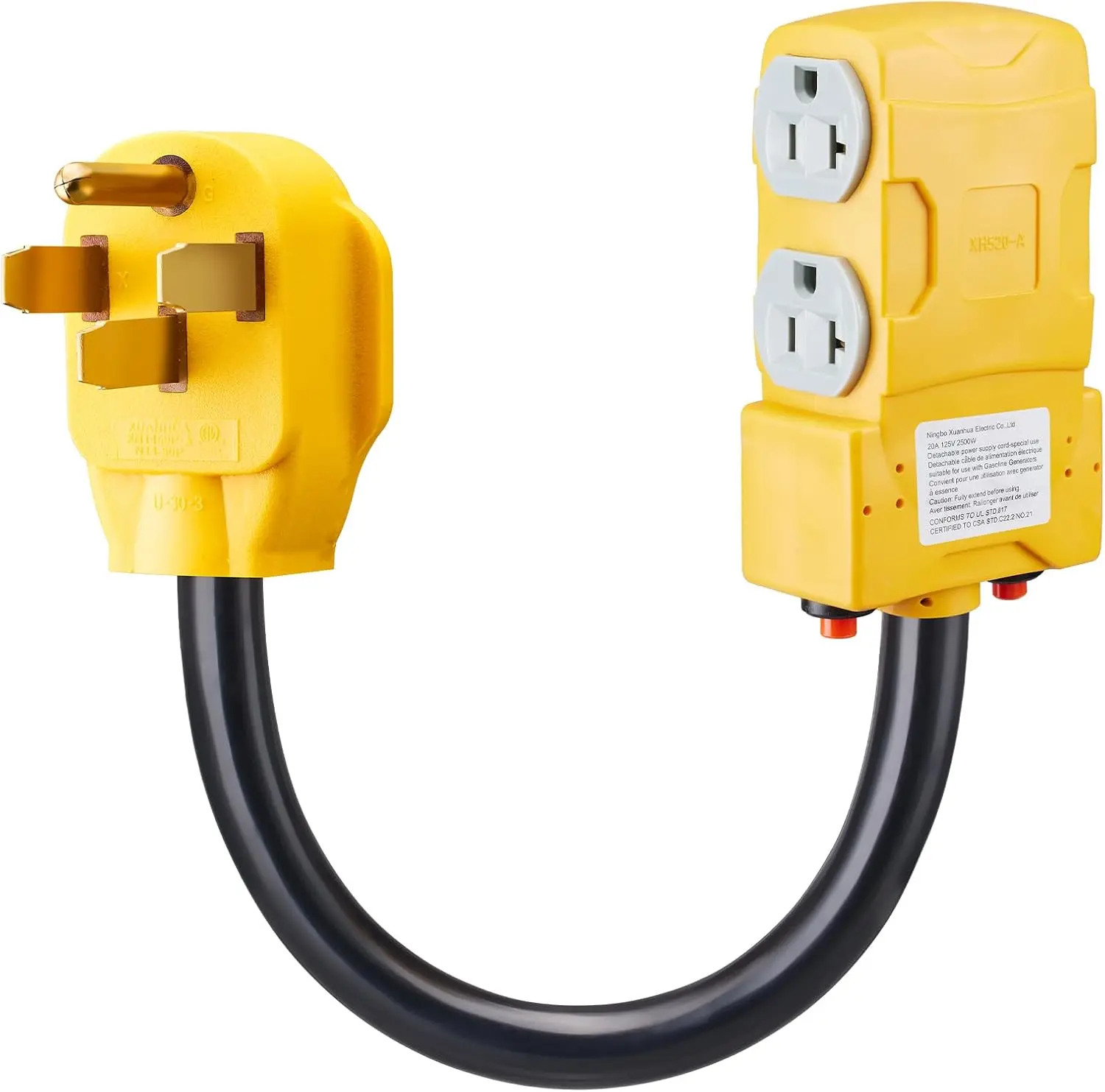Heavy-Duty NEMA 14-50P 50A to 20A 110V RV Adapter with 20A Circuit Breaker, 4 X 125V NEMA 5-20R/15R Sockets, for RV Camping, Household Emergency