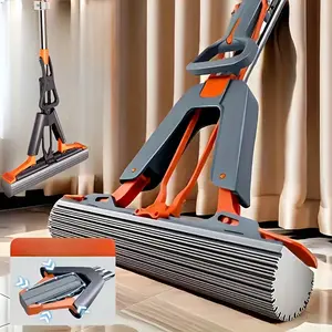 Versatile Double-Fold Sponge Mop - High Absorbency, Hands-Free Washing for Kitchen, Bathroom Tiles & Hardwood - Essential Cleaning Tool Plastic