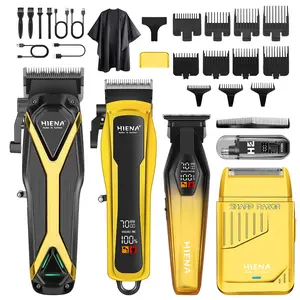 HIENA PRO Professional Hair Clipper Set for Men, Cordless Barber Clippers Set and Trimmer Kit, Electric Beard Trimmer & Nose Trimmer Kit, Foil Shaver & Men's Facial Grooming Tool Kit, Gifts for Men, Abs