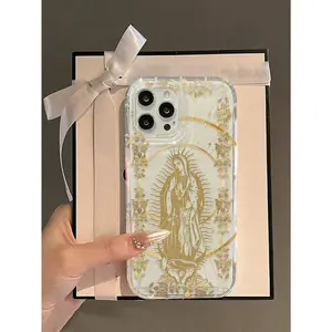 Our Lady & Cross Print Clear Case for iPhone 11/12/13/14/15/15pro/15 Plus/15 Pro max - Shock-Proof TPU Full Wrap Coverage