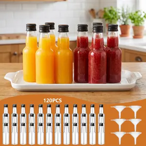 120 Packs 2-OZ Mini Liquor Bottles with 6Pcs Funnels Kit, Airtight Shot Miniature Empty Plastic Alcohol Spirit Shot Bottles for Party Favors, Weddings