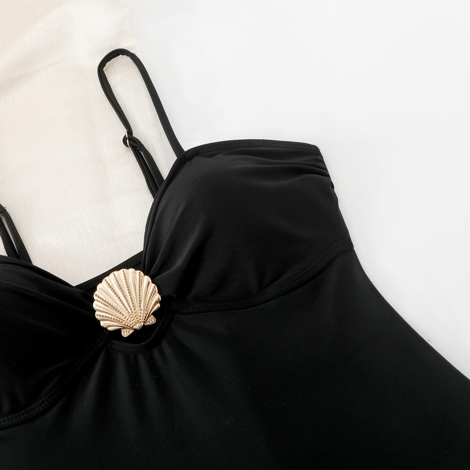 European and American sexy slim-fit women's swimwear wholesale in Xingcheng, nylon swimsuit with metal shell decoration, one-piece swimsuit