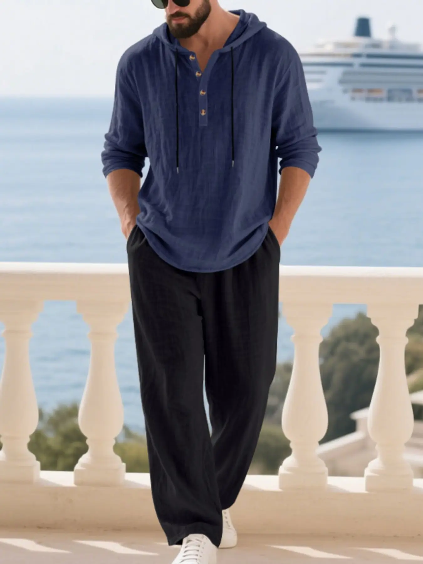 Men's Linen Set Spring Summer 2026, Beach Vacation Casual Style, Lightweight Breathable Hooded Shirt and Straight Leg Pants Two-Piece Men's Linen Set Spring Summer 2026, Beach Vacation Casual Style, Lightweight Breathable Hooded Shirt and Straight Leg Pants Two-Piece