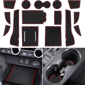 Center Console Liner for Honda Civic 11th Gen Sedan Accessories 2022-2024 2025 2026, Cup Holder Mat, Coaster Trim, Door Slot Pad, Non-Slip Interior, Custom Rubber Decoration Insert (15pcs, Red)