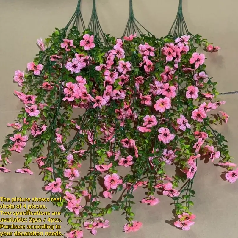 2/4pcs Outdoor Artificial Hydrangea Vines with UV-Resistant Fake Violet Decorative Flowers, Faux Flower Decoration, Perfect for Hanging Baskets, Garden & Home Decor, Weddings & Festivals, All-Season Durable Plastic Flowers, Fake Hanging Plants