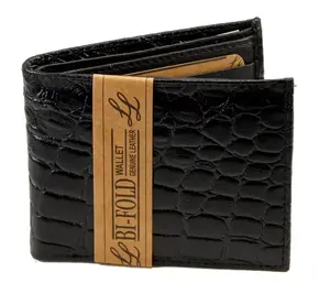Mens Genuine Leather Bifold Wallet ID Credit Card Alligator Window Crocodile BK