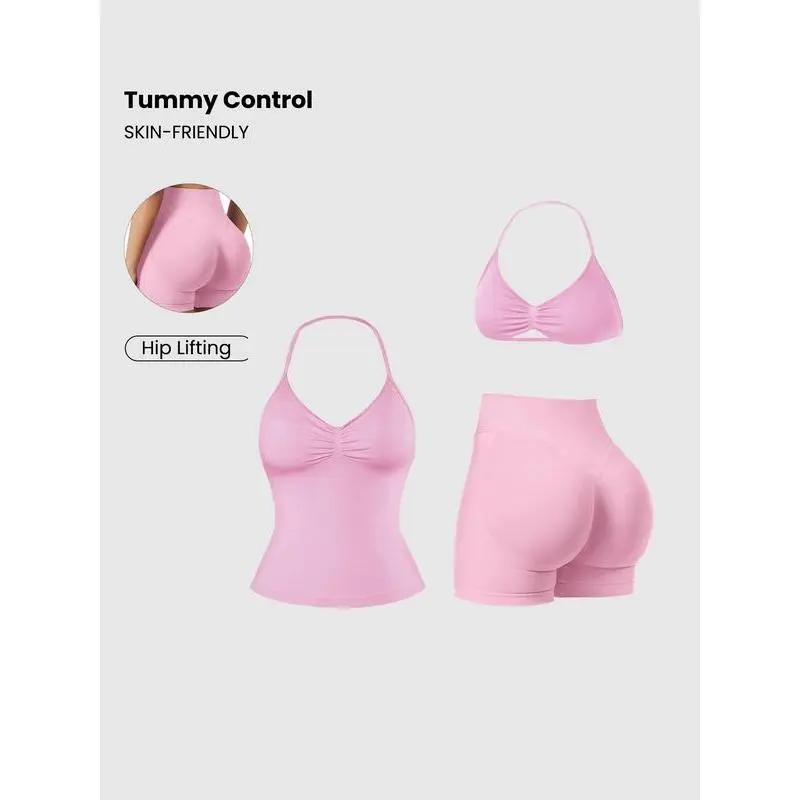 Women's Sports Yoga Set with Padded Bra, Gym Shorts, and Sporty Tank Top, 3 Piece Set for Fitness Training, All SeasonsGift Women's Sports Yoga Set with Padded Bra, Gym Shorts, and Sporty Tank Top, 3 Piece Set for Fitness Training, All SeasonsGift