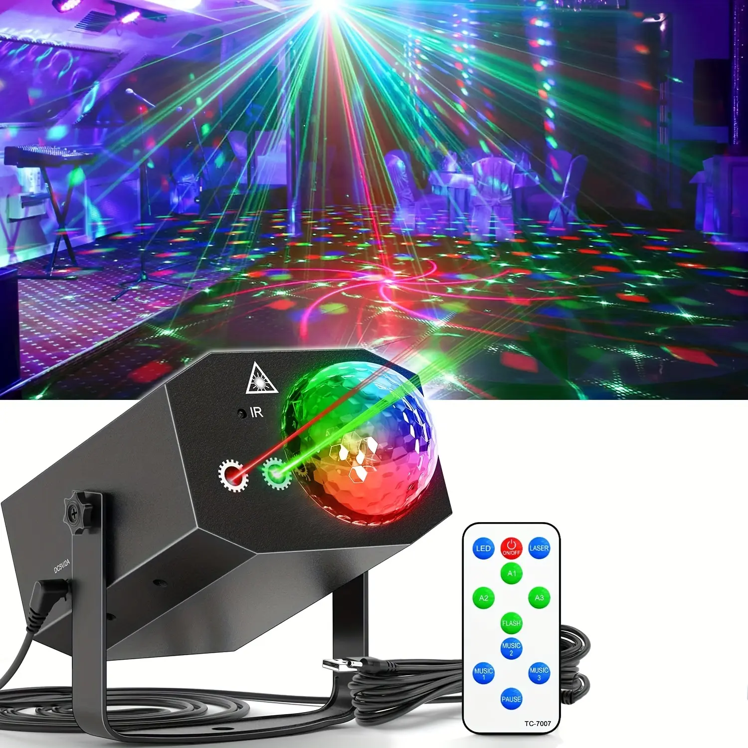 New Party Lights Disco Ball Light Dj Disco Lights LED Stage Strobe Lights Projector Sound Activated with Remote Control for Parties Club Bar Holiday Christmas Dance Gift Birthday Wedding Home Décor Eid Al-Adha Mubarak