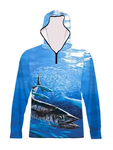 Deep Sea Bass Print Hoodie, Half-Zip Casual Fishing Top, Long Sleeve Animal Pattern, Spring & Fall Fashion, H Type Silhouette