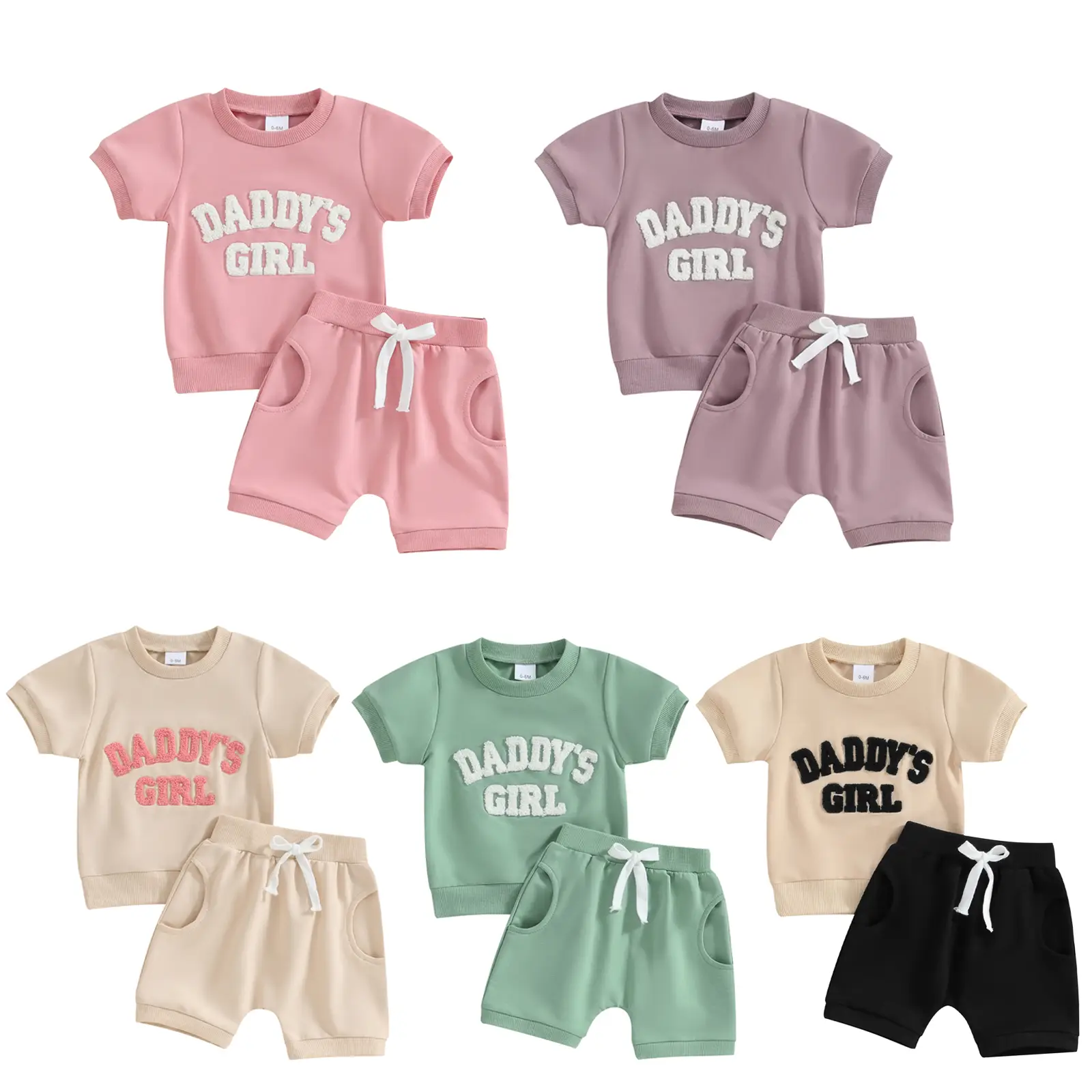 Toddler Baby Girl Summer Outfits 0 3 6 9 12 18 24Months 2t 3t Newborn Short Sleeve Daddys Girl Embroidery T Shirt Pullover Tops Elastic Waist Jogger S