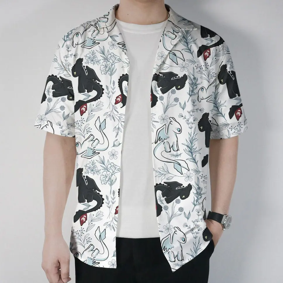 Toothless Hawaiian Shirt, Dragon Outfit for Summer, 3D Shirt Beachwear, Tropical Button Up Shirt, Night Fury How To Train Your Dragon Shirt