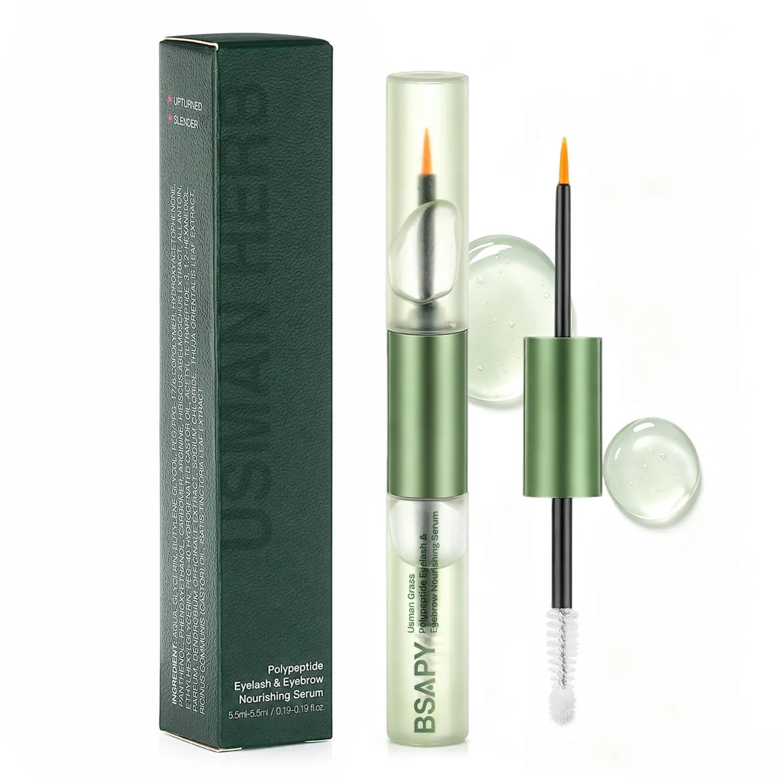BSAPY Usman Grass & Multi-Peptide Complex Eyelash Enhancer Serum Gel - Naturally Derived Vitamin-Botanical, Water-Infused, BPA-Free, Anti-Hair Loss, Ophthalmology Tested, Cruelty-Free, Daily Apply for Longer, Thicker, Fuller Lashes & Eyebrows, Single Item