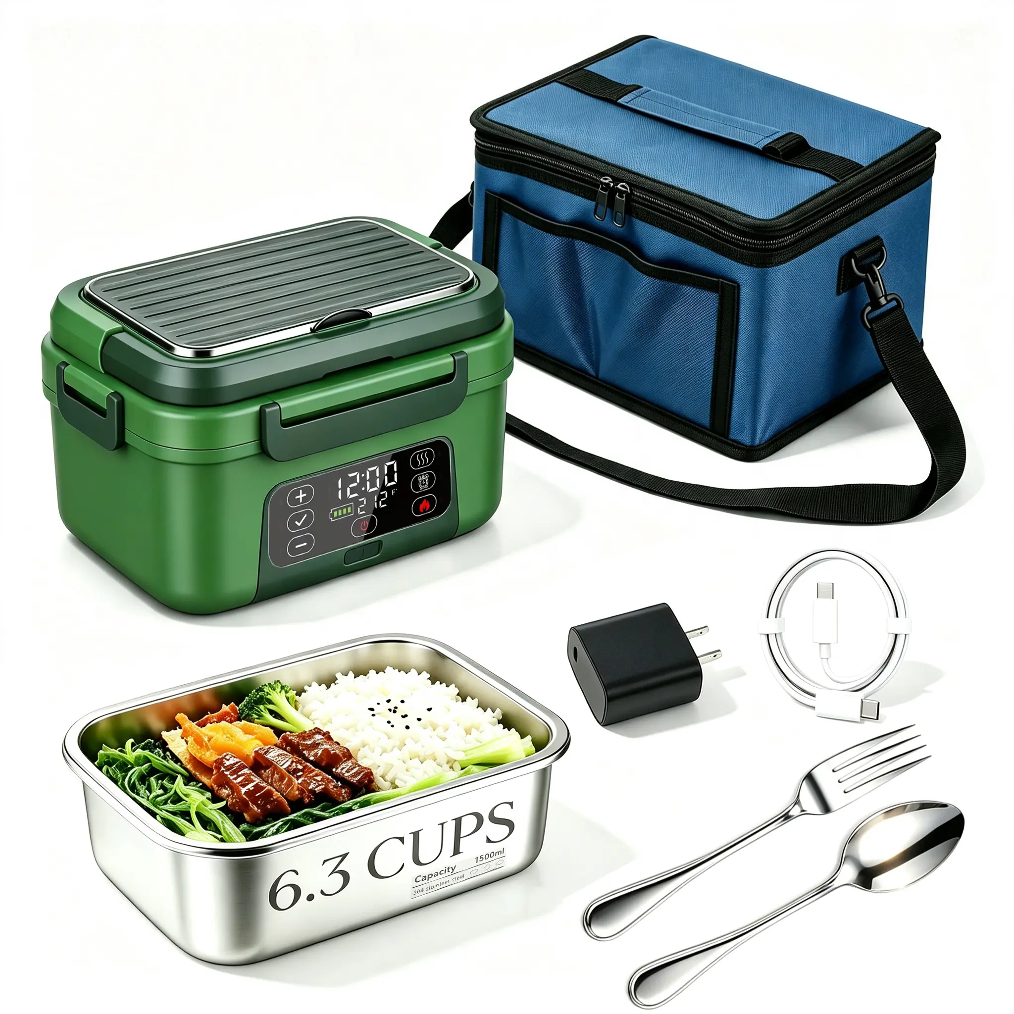 1.5L Cordless Electric Lunch Box - 20000mAh Rechargeable Battery, Smart Timer Auto Heating, BPA-Free Portable Food Warmer for Truck, Office