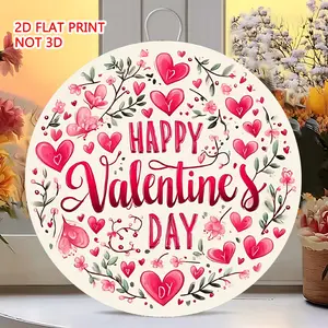 1PC Round Vintage Metal Tin Decorative Sign Plaque, Happy Valentine's Day Heart Wall Art Wall Mounted 2D Flat Sign 8x8 Inch, Home Garage Garden Bedroom Study Living Room Office Cafe Bar Wall Decor