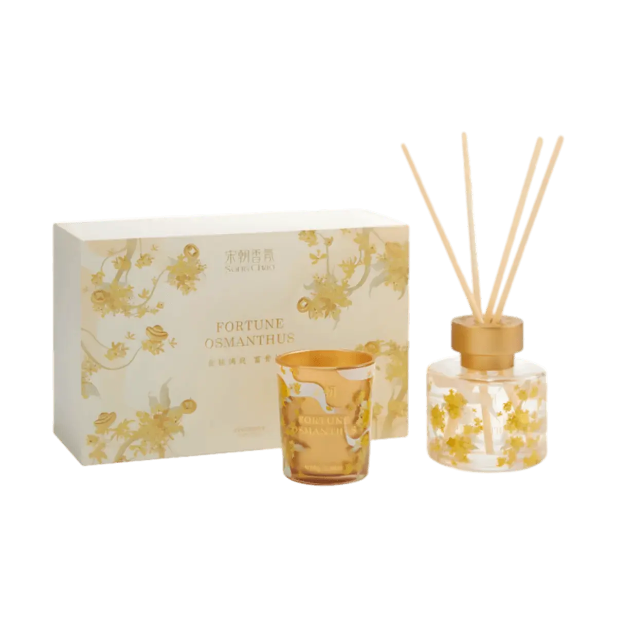 SONG CHAO Osmanthus Fragrance Diffuser Stone Gift Set - "Moonlit Osmanthus" Aroma Stone for Home & Car - Elegant Ceramic Cup Design - Perfect New Year Gift
