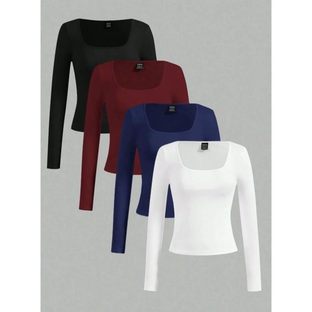Women's 4-Pack Casual Crew Neck Long Sleeve Shirts, Soft Solid Color Basic T-Shirts for Daily Wear, Office, Fall & Winter